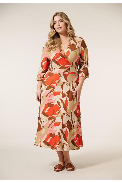 Şans Women's Plus Size Colorful, Patterned Viscose Fabric Wrap Dress 65N38967