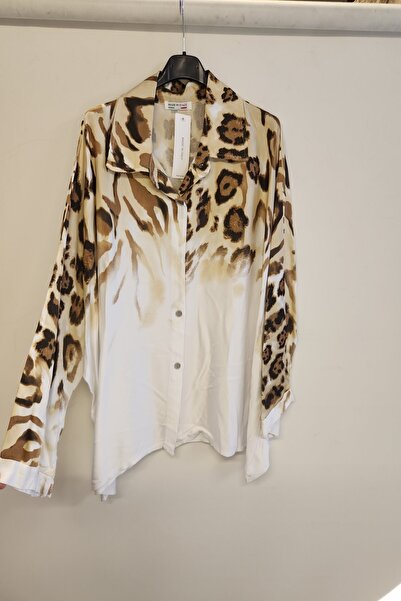 della moor Cămașă din satin cu mâneci joase cu model leopard italian pentru femei