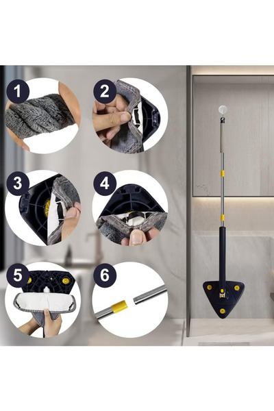 Denx 360 Degree Rotating Extendable Multifunctional Wet Microfiber Mop with 3 Replacement Pads