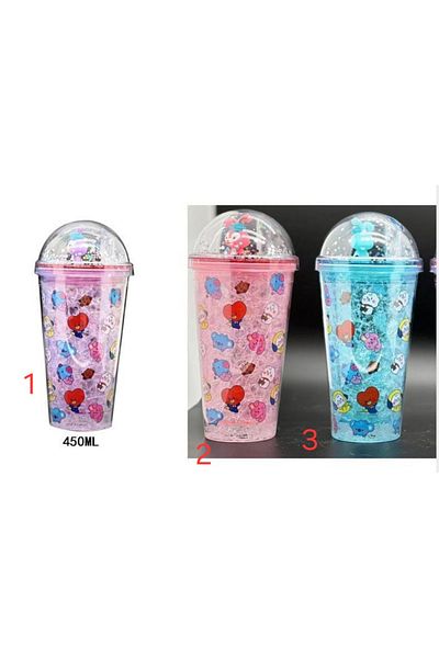 Honney Boutique Led 3D Colorful Lighted Mica Water Bottle Flask Water Bottle Cocktail Glass with Straw Lighted Figure