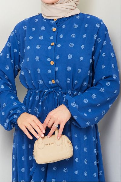 Bestenur Φόρεμα Ayrobin με μισό κουμπί Pompom 1499 - Indigo