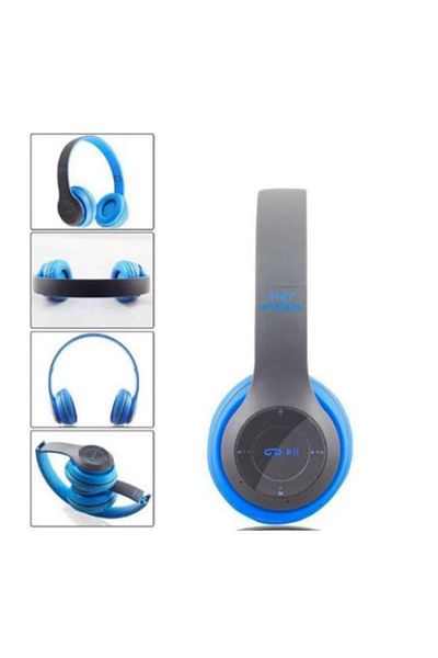 MACVI Casti stereo wireless Macvi® P47, Bluetooth 5.0, FM, reducere zgomot, pliabile, slot card, albastru