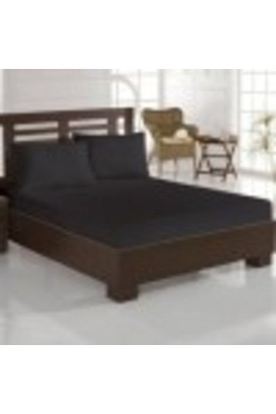 Enlora Home Bed Sheet Set with Elastic and 2 Pillowcases, 65% Cotton and 35% Polyester, 160x200cm, Black
