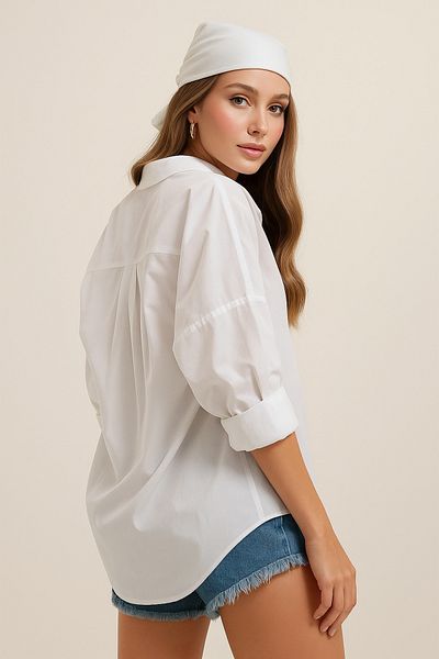 Butik Cămașă de bază lungă oversize albă de damă