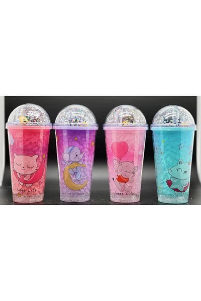 Honney Boutique Led 3D Colorful Lighted Mica Water Bottle Flask Water Bottle Cocktail Glass with Straw Lighted Figure
