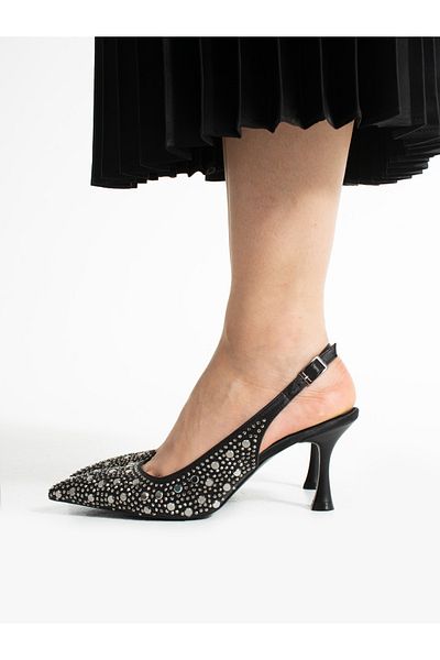 ALEMDAR AYAKKABI Scarlet Platinum Stone Detailed Heeled Women's Shoes