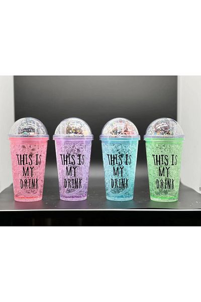 Honney Boutique Led 3D Colorful Lighted Mica Water Bottle Flask Water Bottle Cocktail Glass with Straw Lighted Figure
