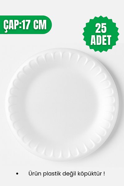 YOK YOK AMBALAJ Foam Plate Round Small Size 25 Pieces Diameter:17cm
