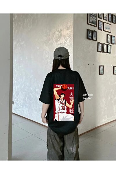 DEEFWEAR تي شيرت أسود للجنسين مطبوع عليه ظهر كرة السلة Taiga Kagami مقاس كبير