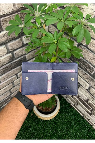 GUARD Antique Navy Blue Pat Design Leather Card Holder - Grd2403xw22440
