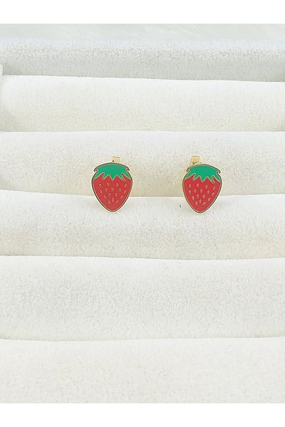 DS DİAMONDSHOP Children's Steel Earrings Strawberry Model Byçkp-202506122