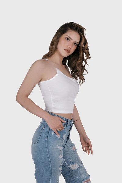 Adisia Women's Transparent Strap White Camisole Summer Stylish Body Crop
