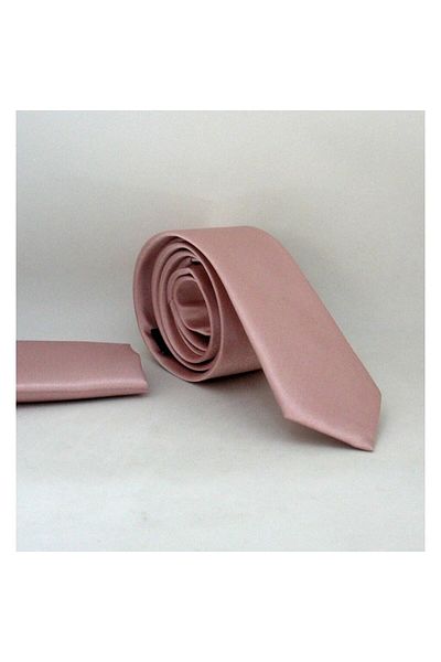 Gaffy Πούδρα Ροζ Slim Fit Μονόχρωμη Σατέν Γραβάτα με Μαντήλι - Ss-39