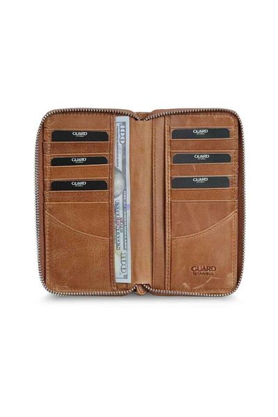 GUARD Antique Tan Zippered Portfolio Wallet - Grd2403xw22193