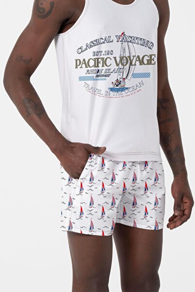 Miami Beach Ανδρικά μαγιό παραλίας - Υδατοαπωθητικό, Ψηφιακή εκτύπωση, 205-Λευκό