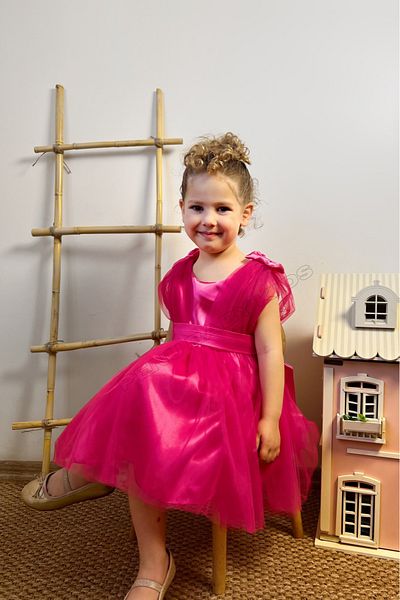 penu baby kids Fuchsia Top Satin Back Big Bow Small Bow Detail Tulle Girl Baby Girl Dress