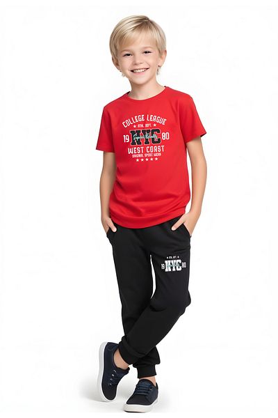 FYK KİDS Boy's Seasonal Nyc College Printed Bottom-Top Suit