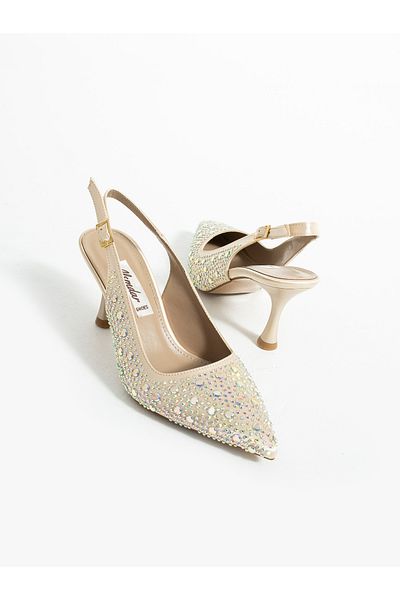 ALEMDAR AYAKKABI Scarlet Gold Stone Detailed Heeled Women's Shoes