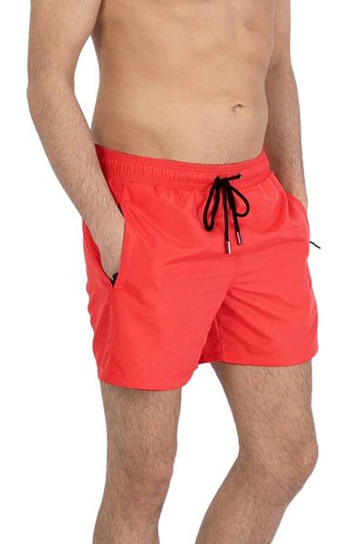 Miami Beach Κόκκινο Υδατοαπωθητικό Μονόχρωμο Basic Ανδρικό Σορτς Μαγιό Παραλίας - 301-κόκκινο