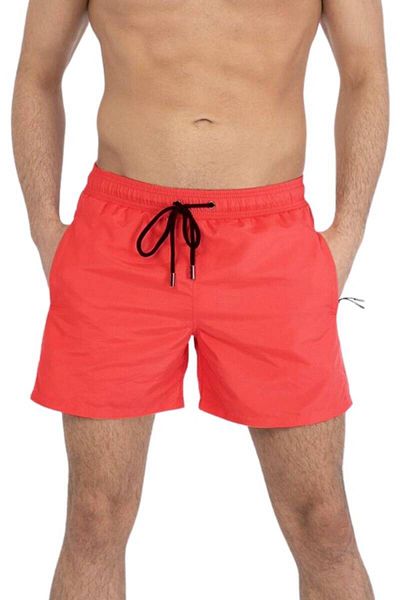 Miami Beach Κόκκινο Υδατοαπωθητικό Μονόχρωμο Basic Ανδρικό Σορτς Μαγιό Παραλίας - 301-κόκκινο