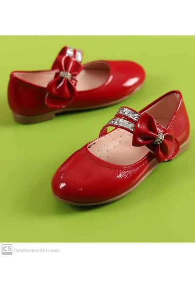 green norths Girl Child White Red Velcro Shiny Stone Ballerina Shoes