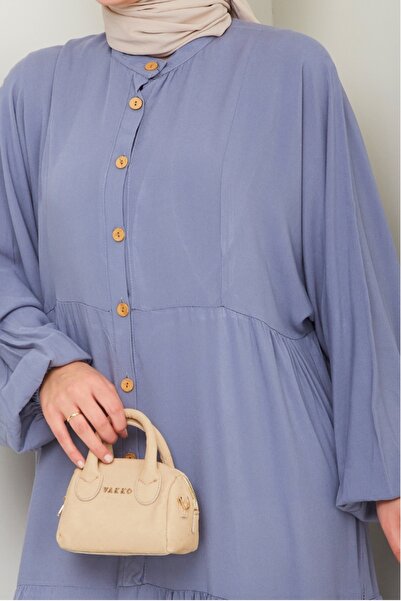 Bestenur Φόρεμα Kiyar με μισό κουμπί υφαντό από βισκόζη 1510 - Γκρι