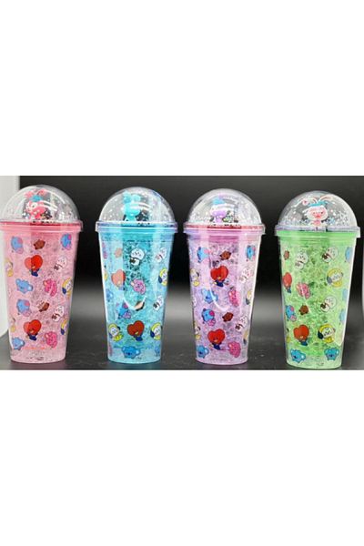 Honney Boutique Led 3D Colorful Lighted Mica Water Bottle Flask Water Bottle Cocktail Glass with Straw Lighted Figure