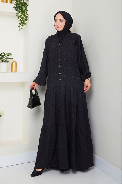 Bestenur Φόρεμα Cense Half Button 1496 - Μαύρο