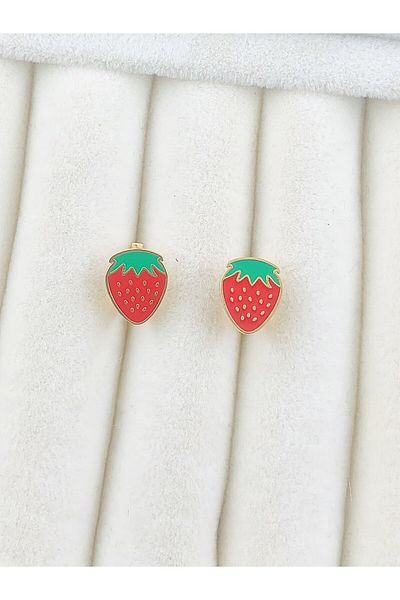 DS DİAMONDSHOP Children's Steel Earrings Strawberry Model Byçkp-202506122