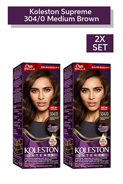 Wella كوليستون إنتنس - لون شعر نابض بالحياة يدوم طويلاً، تغطية 100% للشعر الرمادي - 304/0 بني متوسط × 2