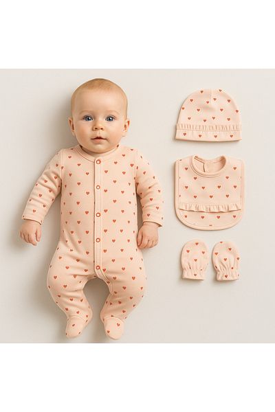 nevrankids Baby Girl Heart 4-Piece Romper Set