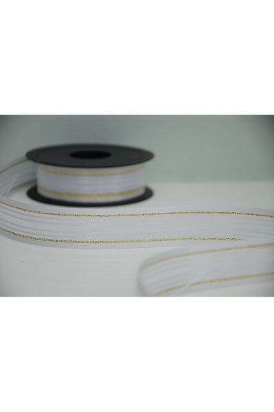 ÇINARASYADAHOME Gold Striped Chiffon Pull String Ribbon 20 Meters 2.5 cm Decoration Ribbon