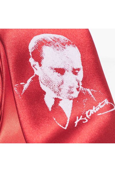 Gaffy Детска сатенена вратовръзка с щампа на Ататюрк и подпис, червен размер - CK-28