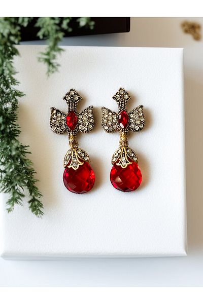 FAYRA ACCESSORIES Cat's Eye Crystal Stone Dangle Swallow Figure Earrings
