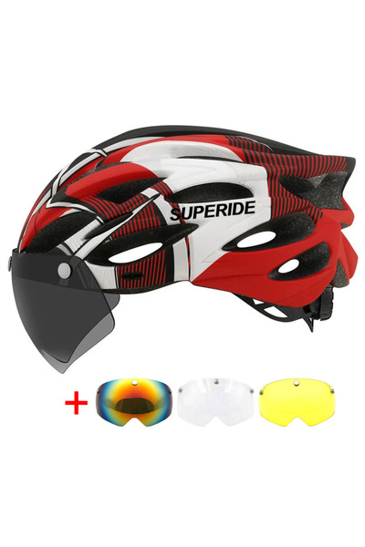 Choice خوذة ركوب الدراجات SUPERIDE Ultralight ذات الأربع عدسات باللون الأحمر ...