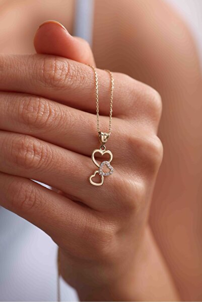 Gianfranco 14 Ayar Altın Taşlı Üç Kalp Kolye Ucu