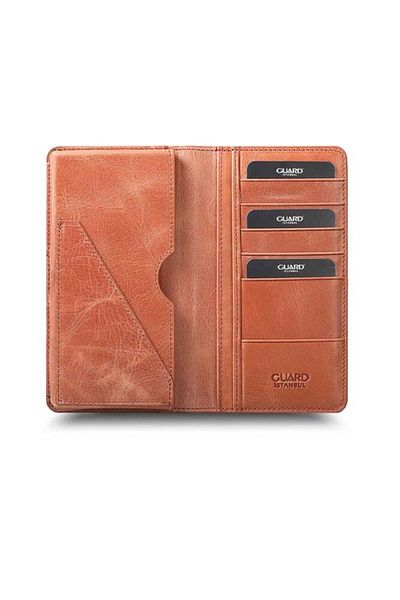 GUARD Plus Antique Tan Δερμάτινο Unisex Πορτοφόλι με Είσοδο Τηλεφώνου - Grd2403xw22182