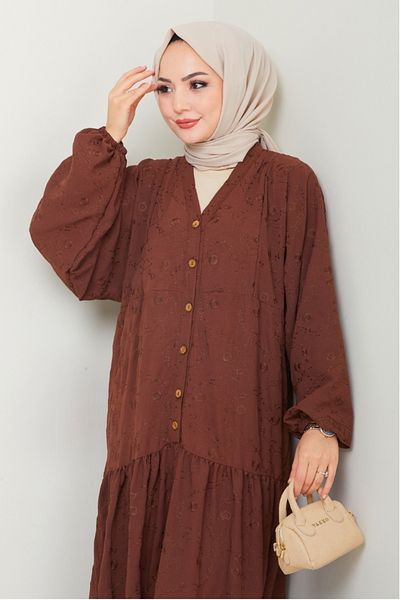 Bestenur Φόρεμα Cense Half Button 1496 - Bitter Brown