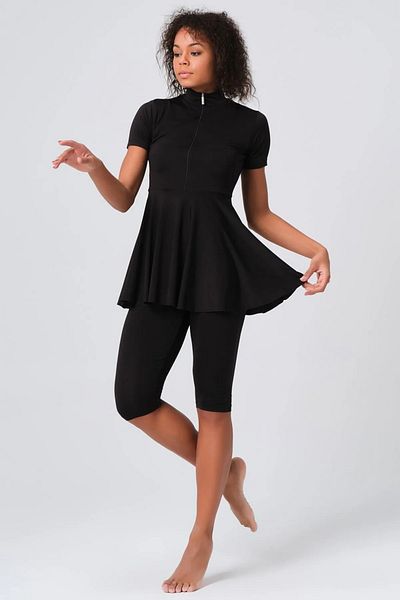 Bordomix 23722 Women's Black Flared Skirt Short Sleeve Semi Covered Swimsuit