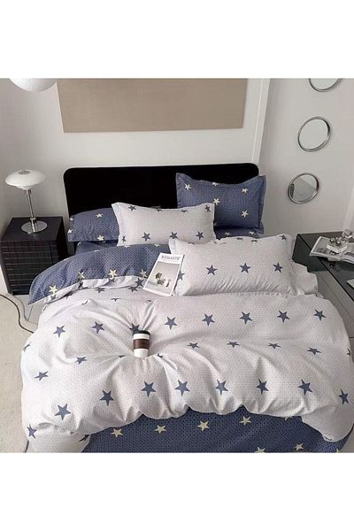 OEM Double Bed Linen, Reversible, 6 Pieces, 2 Persons, 240x250cm, Satin Cotton, Blue Grey