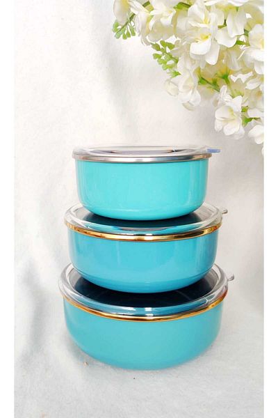 EBRULİEMAYE Turquoise Enamel Triple Storage Set 14-16-18 cm