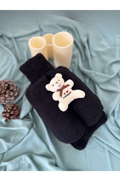 TREND COLOR Hot Water Bag I Love You Teddy Bear Black Color Welsoft Fabric Foot Warmer 2 Lt Hot Water Bag