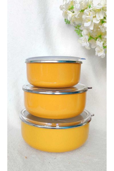 EBRULİEMAYE Yellow Enamel Triple Storage Set 14-16-18 cm