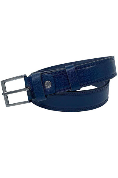 Süzer Deri Синій шкіряний класичний чоловічий ремінь з прошитим швом, шириною 3,5 см - 305-28