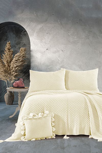 DOUX HOME طقم سرير تريكو مزدوج كلفن 240 × 260 سم عظمة