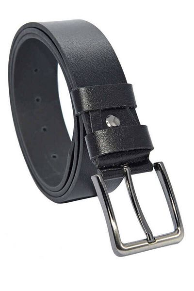 Süzer Deri Black Genuine Leather Solid Color 4 cm High Sports Belt - Single Layer Buffalo Leather - 400-plain-21s