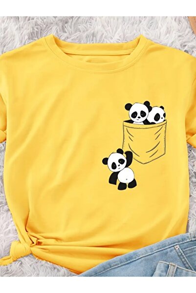 EXPECTED Unisex Cute Pandas εμπριμέ βαμβακερό, υπερμεγέθη, κομψό, casual μπλουζάκι