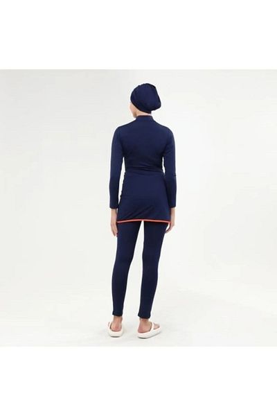 Bordomix 22663 Women's Navy Blue Double Breasted Hijab Swimsuit with Skirt