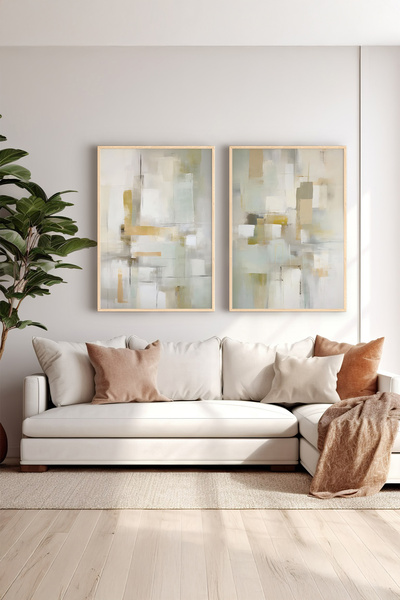 Artavessa 2 Parça Gerçek Ahşap Renkli Çerçeveli Tablo Seti - Model 34