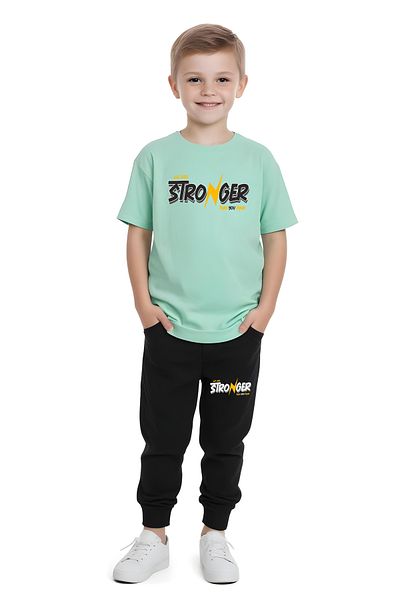 FYK KİDS Boy's Think Text Printed Summer Top-Bottom Set